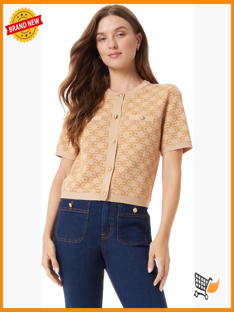 Feminine Short Sleeve Cardigan With Button Front And Band Collar